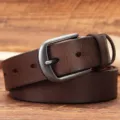 Men's vintage genuine leather belt with solid metal pin buckle casual jeans belt brown - 105cm / Coffee