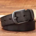 Men genuine leather belt retro casual pin buckle cowhide waistband for jeans daily wear - 105cm / Black