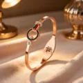 Rose gold titanium steel bracelet with red green details and crystal accents for women. - Rose Gold