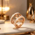 Elegant rose gold wide hollow ring with white enamel and nautical anchor motif fashion jewelry - Nautical Anchor White Paint Style