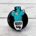 Portable folding air cushion comb with cute cactus design, compact travel hair brush for women. - Black Cactus