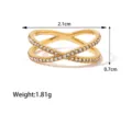 Anillo cruzado de oro zirconia elegante moda estilo callejero joya versátil statement - Talla 6 / Circón Blanco