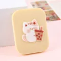 Mignon chat dessin animé miroir de poche pliable portable miroir de maquillage pour femme - Miroir et peigne 2-en-1 cartoon - chat thé au lait