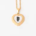 Stainless steel 18K gold plated heart pendant necklace featuring June month flower design. - June - Rose