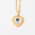 Gold heart pendant necklace with October flower motif, stainless steel 18k plated jewelry for women - October - Marigold