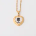 Gold stainless steel heart pendant necklace with shell inlay and November flower design. - November - Chrysanthemum