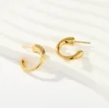 Pendientes de aro geométricos de acero inoxidable dorado para mujer joyería de moda - Estilo Curvo en Forma de C de Dos Tonos
