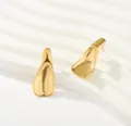 Gold irregular metal stud earrings with smooth finish, modern minimalist design. - Smooth Irregular Streamline Studs