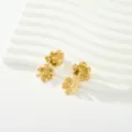 Elegantes pendientes colgantes de acero inoxidable bañado en oro 18k con flores en capas. - Estilo Móvil Hoja Flor Doble Capa