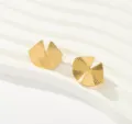 Detailed view of gold geometric fan shaped stud earrings with elegant radial textured design. - Irregular Geometric Fan Embossed Studs