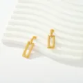Pendientes colgantes geométricos texturizados en acero inoxidable bañado en oro de 18K. - Estilo Martillado Empalme Rectángulo Geométrico