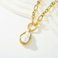 Collar de cadena gruesa chapado en oro con colgante perla falsa irregular joyería de moda detalle - Estilo Perla Irregular Cadena Gruesa (Estilo 3)