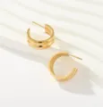 Pendientes de aro doble C de acero de titanio chapado en oro de 18k minimalistas para mujer - Estilo Hueco de Doble Capa