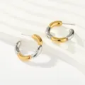 Pendientes de aro de acero inoxidable bicolor oro plata segmentado diseño en c joyería - Estilo de Dos Tonos Oro Plata