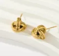 Pendientes de botón con nudo dorado para mujer, joyería geométrica minimalista de acero titanio. - Pendientes de Botón Nudo Entrelazado Dorado
