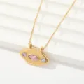 Collar con colgante de mal de ojo de acero de titanio dorado con circonitas de colores. - Estilo Ojo 3D Strass Multicolor