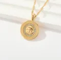 Collar con colgante de sol dorado con pedrería, elegante cadena de clavícula para mujer. - Estilo Moneda Redonda Cara Sol