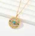 Collar con colgante de Mal de Ojo con cristales brillantes y turquesa, cadena retorcida detallada. - Estilo Disco Mal de Ojo Turquesa Azul
