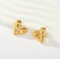 Stainless steel 18K gold plated geometric irregular asymmetric heart stud fashion earrings - Irregular Hammered Heart Style (Style 4)