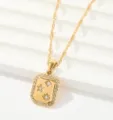 Colgante rectangular dorado con pedrería de estrella collar detalle moda joya elegante - Estilo Placa Rectángulo Tres Estrellas Borde Strass (Estilo 6)