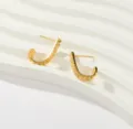 Gold textured crescent hoop earrings detail view, elegant minimalist jewelry accessory. - Jagged Texture C-shaped Earrings (Style 5)