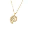 Collar con colgante de caracol dorado decorado con brillantes cristales y elegantes perlas. - Collar de Concha Perla Artificial Strass