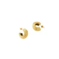 Pendientes de aro C gruesos de acero inoxidable chapado en oro, diseño acanalado variante. - Estilo Textura Paralela Ranurada