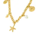 Collar de acero inoxidable dorado con dijes de estrella de mar y concha marina elegante. - Estilo Collar Cadena de Barbada Multi-Colgante Estrella de Mar Concha Dije Perla