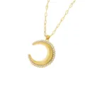 Collar con colgante de concha bañado en oro con pedrería, elegante cadena de acero inox. - Collares de strass de luna creciente con rosca