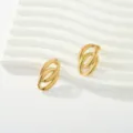 Pendientes de tuerca ovales y geométricos dorados, elegante diseño de acero inoxidable. - Doble Aro Interconectado (Estilo 2)