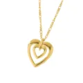 Collar con colgante de doble corazon de acero inoxidable chapado en oro 18k elegante - Colgante de Corazón Hueco de Doble Capa