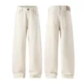 Men's American high street straight-leg denim jeans in off-white raw cotton color casual trousers - 28 / Bottoms / Natural Cotton Color