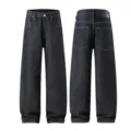Men loose straight dark denim jeans, American streetwear cleanfit casual long denim trousers. - 28 / Bottoms / Anti-Fading Blue