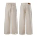 Pantalón casual de corte recto y ancho para hombre y mujer, vaquero liso minimalista. - S / Bottoms / Albaricoque cáscara de algodón