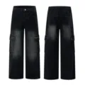 Men's Vintage Washed Cargo Jeans Loose Straight Leg Casual Denim Trousers Black Streetwear - S / Bottoms / Black
