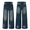 Jean large style rétro américain délavé pour hommes et femmes, pantalon droit décontracté. - XS / Bas / Bleu Vintage