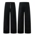 Black wide leg trousers with multiple buttons and plets, casual retro style variant. - XS / Bottoms / Black