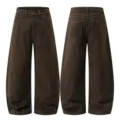 Brown baggy denim cargo pants, stylish wide-leg casual trousers for daily wear. - XS / Bottoms / Brown
