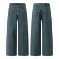Retro loose wide-leg denim jeans for men and women, featuring a stylish 5-button design. - S / Bottoms