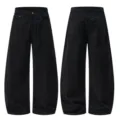 Zwarte wijde denim broek met gebogen snit, comfortabele casual jeans voor dames en heren. - XS / Zwart