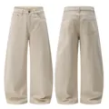 Losse wijde barrel jeans voor heren en dames, stijlvolle effen gedrapeerde casual lange broek. - XS / Abrikoos