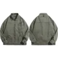 Veste zippée décontractée vert militaire lavé pour homme coupe ample multipoches - 3XL / Hauts / Vert Militaire
