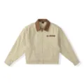 Veste de travail vintage pour homme avec col en velours côtelé, fermeture éclair et poches. - 3XL / Hauts / Kaki