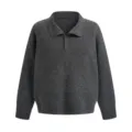 Dark grey knitted polo sweater for men and women, loose fit casual pullover knitwear. - 3XL / Tops / Black and Gray