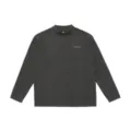 Men's dark gray mock neck long sleeve T-shirt, loose fit casual cotton blend autumn winter top. - M / Tops / Dark Gray