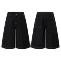 Uomo retro lavato nero denim largo gamba shorts casual streetwear vintage jeans pantaloni - XS / Pantaloni e gonne / Nero Denim Grezzo