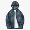 Vintage gewaschene Jeansjacke mit Kapuze für Herren, lässige blaue Retro-Denim-Jacke. - 3XL / Oberteile / Blau