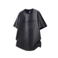 T-shirt manica corta con ricamo a contrasto in stile giapponese, top casual girocollo. - Taglia M / Top / Grigio scuro