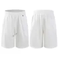 Men's summer casual solid color lightweight loose straight shorts with drawstring waist. - 28 / Bottoms / Off White