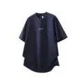 Maglietta maniche corte ampia da uomo stile giapponese collo tondo moda estiva top casual - Taglia M / Top / Blu zaffiro